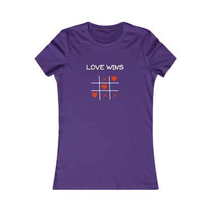 Purple uplifting quote shirt women with love wins text and tic tac toe heart design