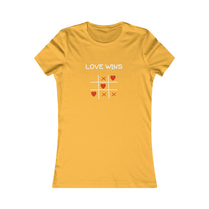 Yellow Printify t-shirt with love wins tic tac toe design uplifting quote shirt women