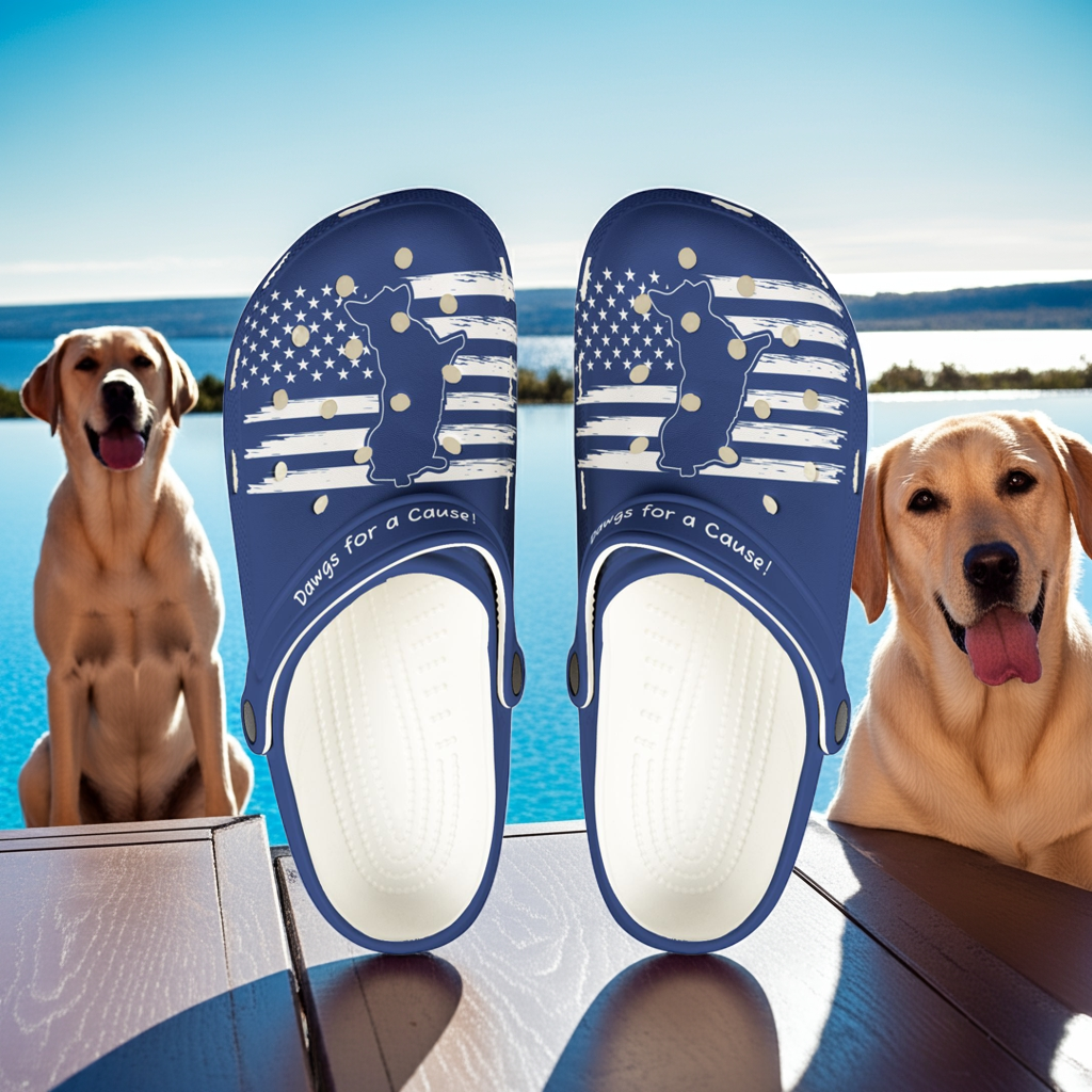 American Flag Dog Rubber Clogs For Men- Navy