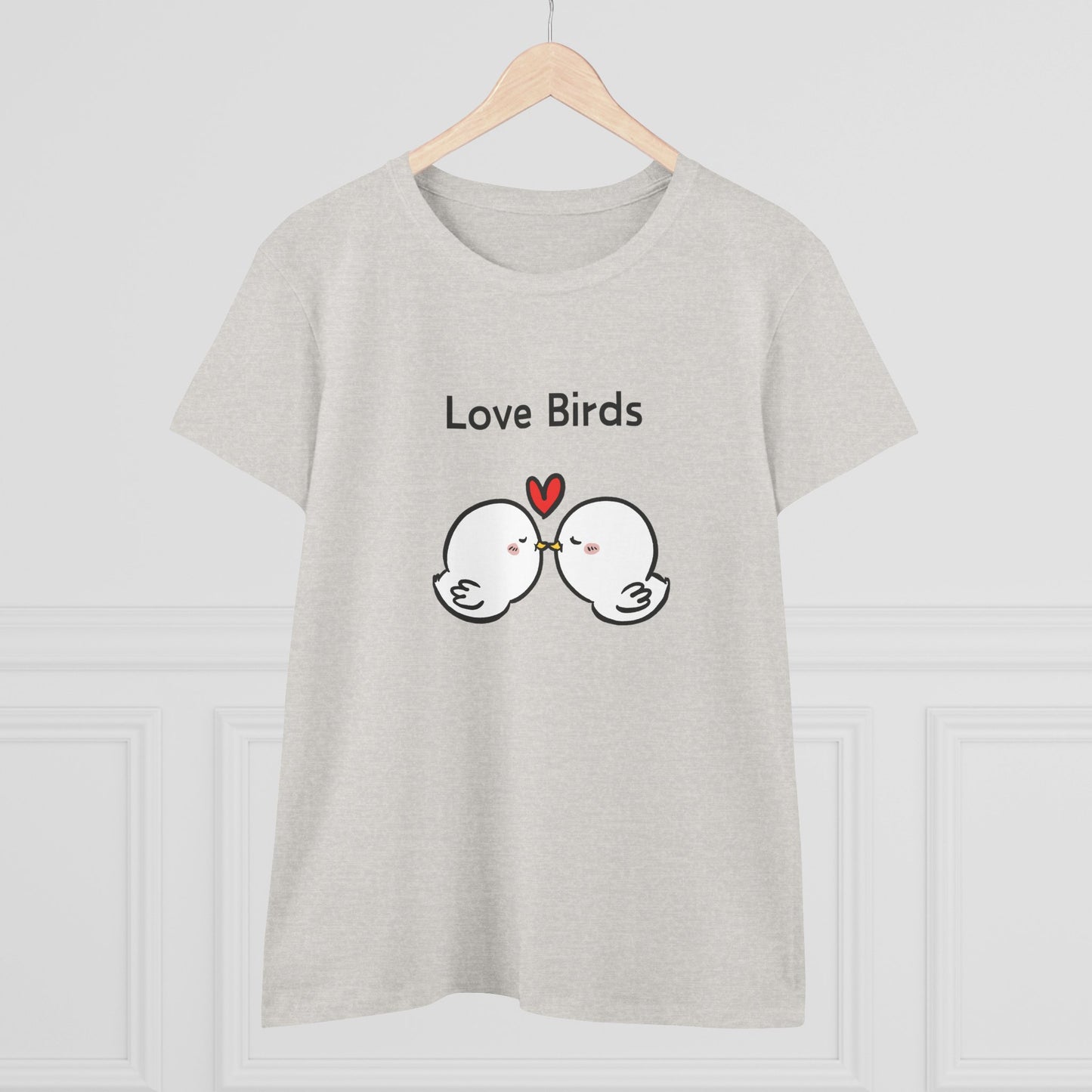 Printify white canary love birds tee women with cute kissing bird graphic and love birds text