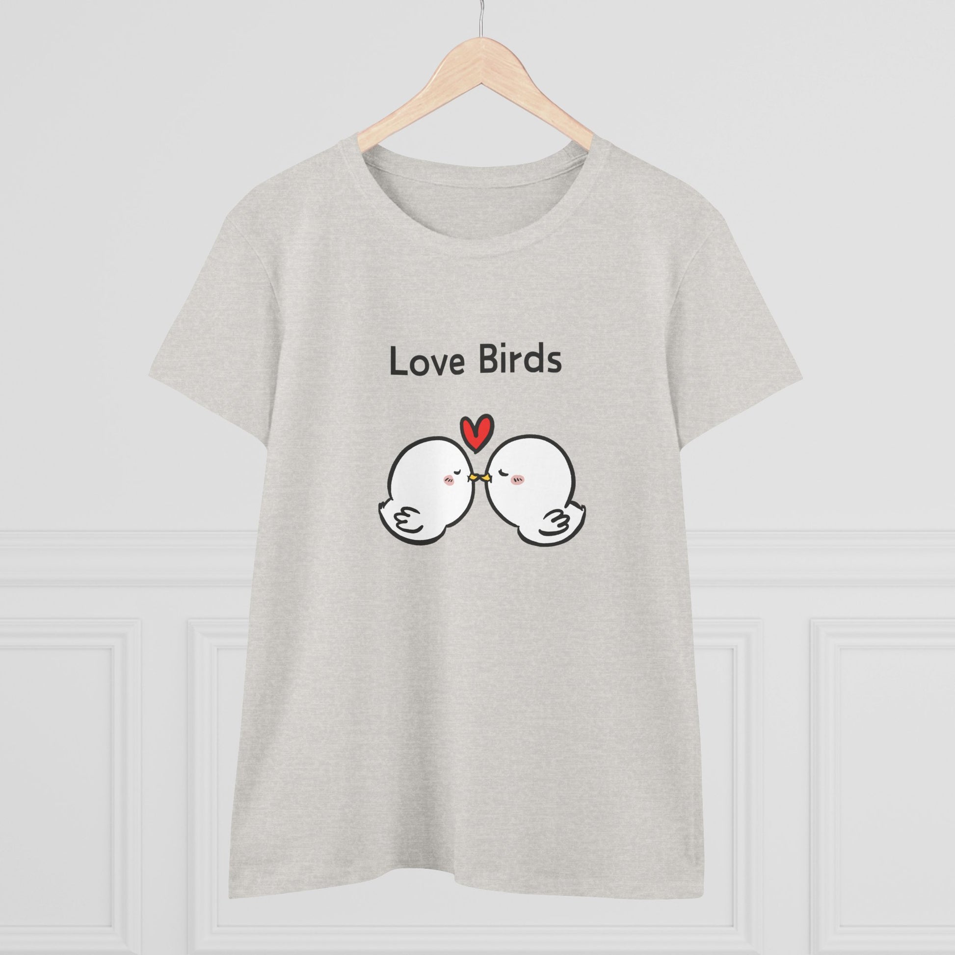 Printify white canary love birds tee women with cute kissing bird graphic and love birds text