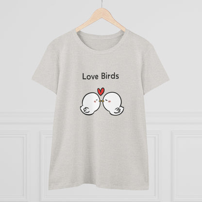 Printify white canary love birds tee women with cute kissing bird graphic and love birds text