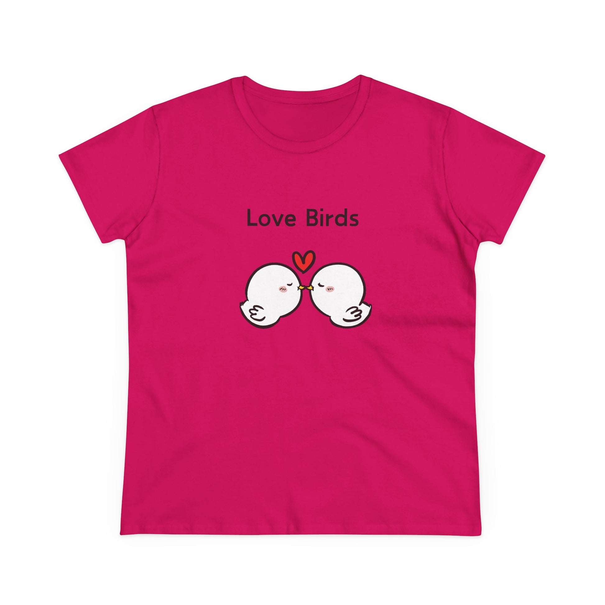 Printify white canary love birds tee women in pink with cute bird design and heart graphic