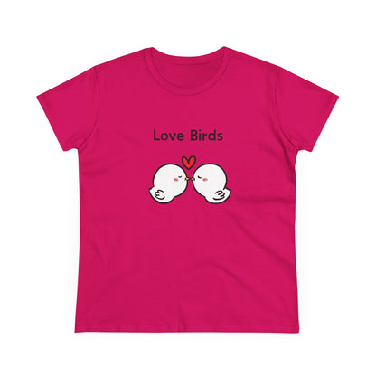 Printify white canary love birds tee women in pink with cute bird design and heart graphic