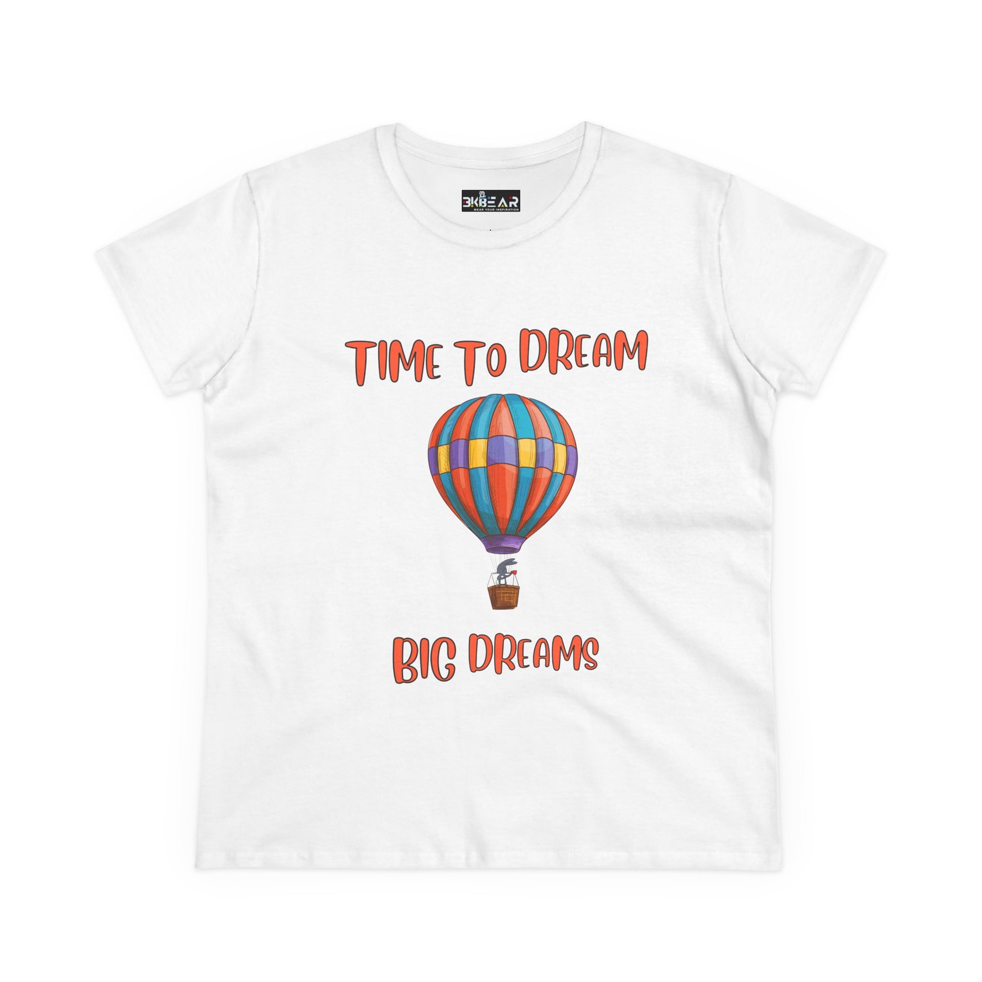 Printify motivational graphic t-shirt for women with colorful hot air balloon and time to dream design