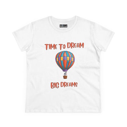 Printify motivational graphic t-shirt for women with colorful hot air balloon and time to dream design